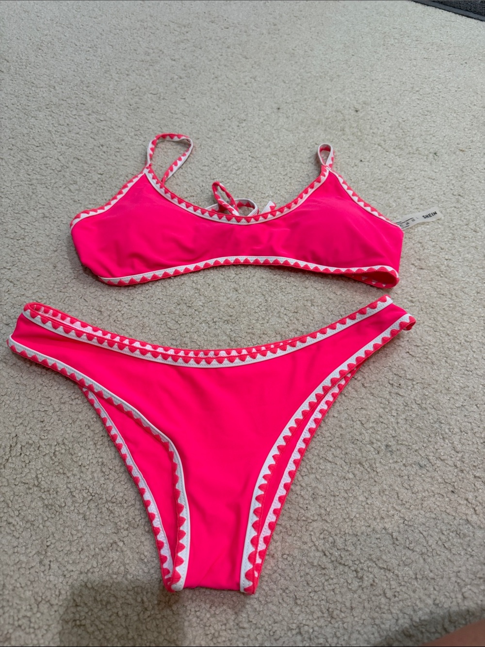 SHEIN Hot Pink Triangle Trim Bikini Set